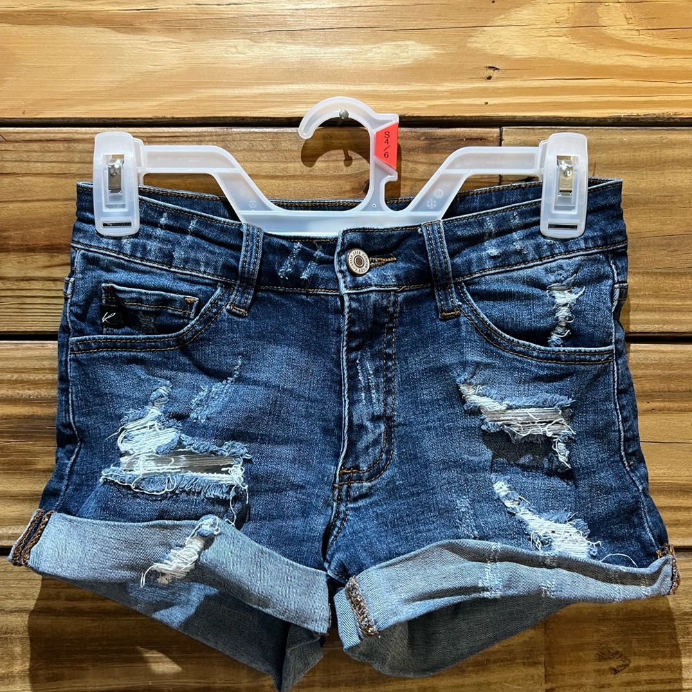 KanCan Dark Blue Distressed Jean Shorts
